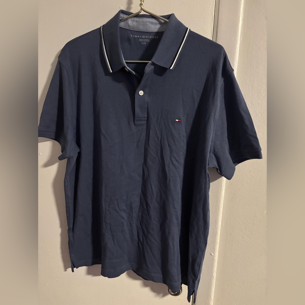 Tommy Hilfiger Blue Polo Shirt with White Tipped Details